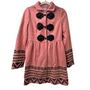 Sz 6 Plenty by Tracy Reese Elimovna Pink Wool Coat Embroidered Appliqué Jacket